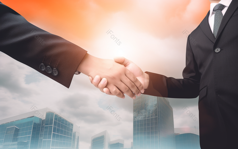 白色云雾围绕两个男人握手金融贸易商务房产科技领导业务员公司企业建筑合作背景,高清,摄影图,摄影图片,图片大全,摄影图免费下载